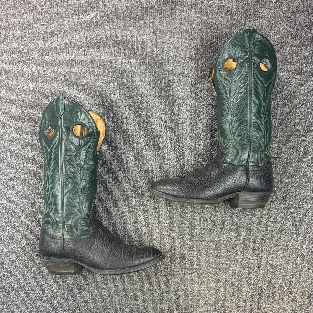 Vintage Tony Lama 6670 Buckaroo Western Cowboy Boots Black Green Mens 9 D USA